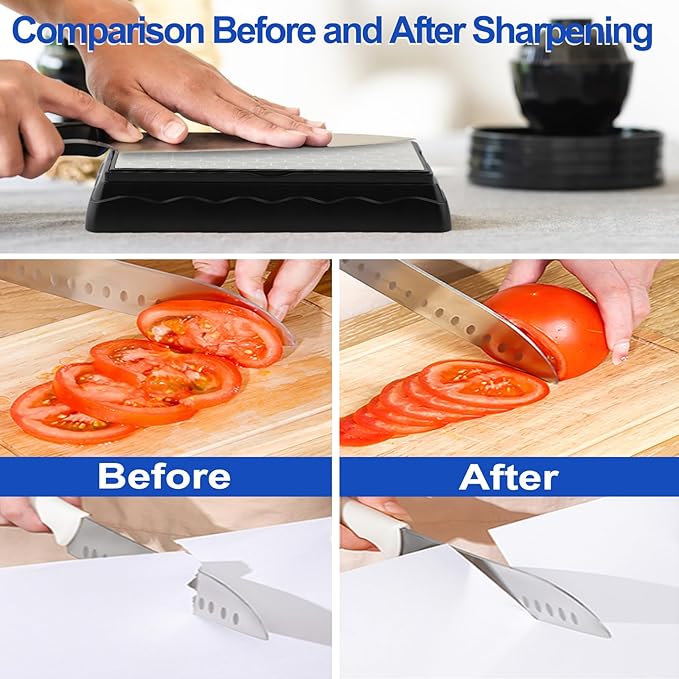 Double-sided Diamond Sharpening Stone,Knife Sharpening Stone with Extra Fine 1200/Coarse 600 Grit Diamond Plate, Storage Case with Non-Slip Base & Angle Guide(7 x 3.5 Inch)