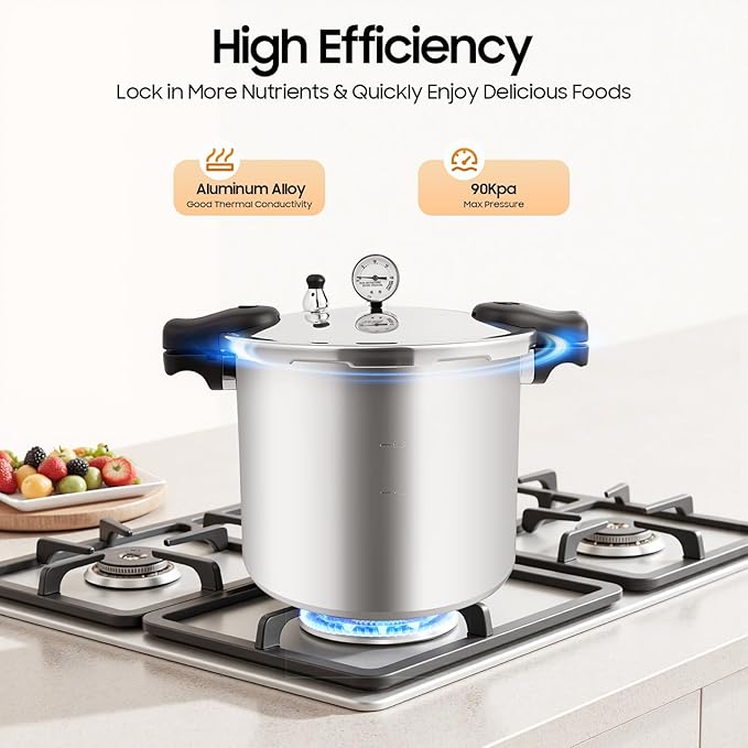 Pressure Cooker 23 QT,Aluminium Alloy Pressure Cooker,Thickened Explosion-Proof Cooker with Versatile Multi-Use,Triple Safety System,Silver