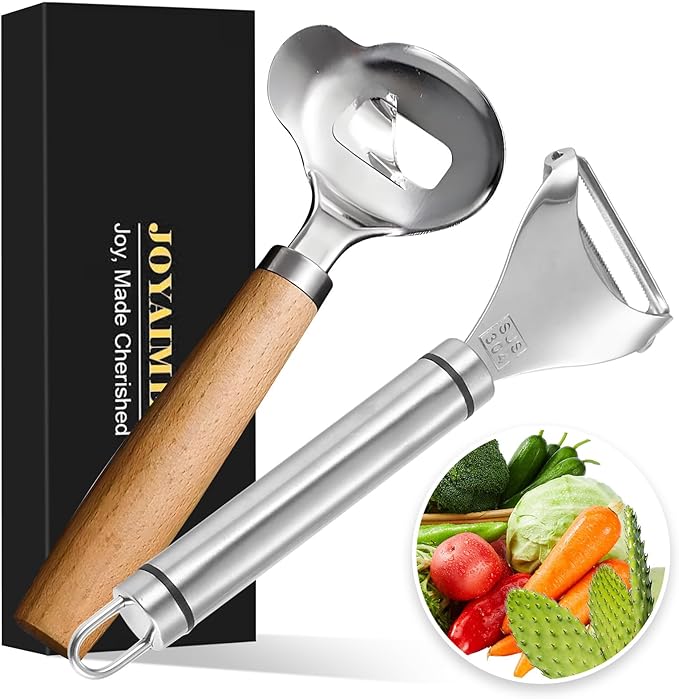 Cactus Peeler Tool, 2 Pcs Stainless Steel Cactus Paring Knife and Peeler Spoon Long Handle Slicing Noodle Cutter with Hole for Cactus Kitchen Cooking Noodles