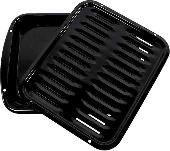 Certified Appliance Accessories SPL50016 Large 2-Piece Broiler Pan & Grill Set Porcelain-on-Steel 16-1/2"x12-3/4"x1-3/4" Broiler Pan for Oven, Black