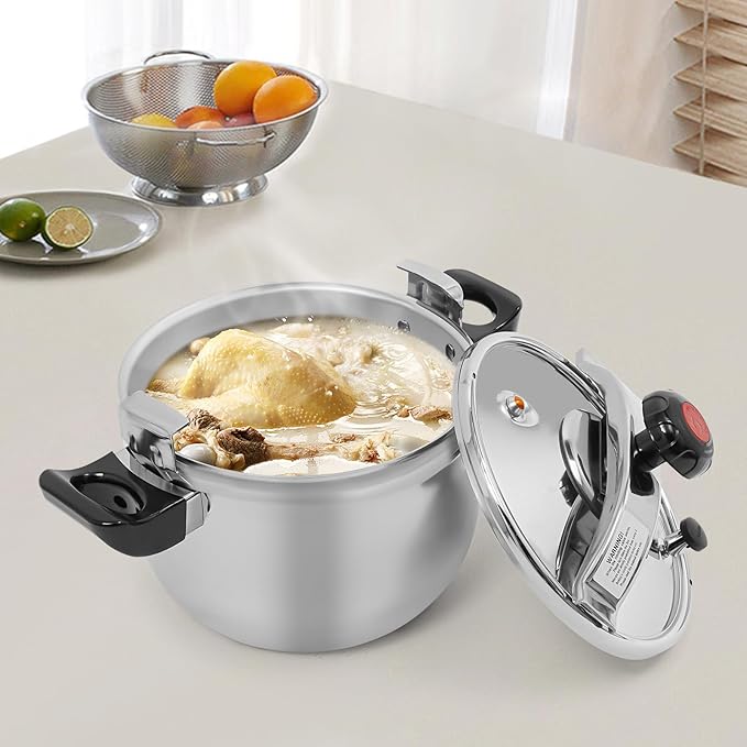 Stainless Steel Pressure Cooker Large Capacity Pressure Stewing Pot 8.7 PSI Pressure Cooker, Gas/Induction/Electric Stove Compatible, Easy Opening, Household & Commercial(11L)
