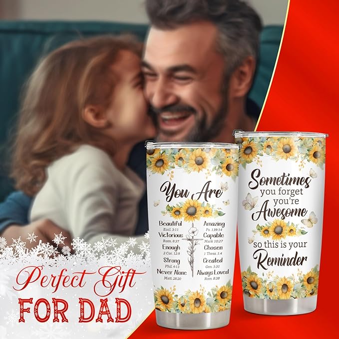 34HD Inspirational Religious Gifts for Women, Christian Tumbler with Lid, 20 oz Stainless Steel Bible Verse Coffee Mug, Sunflower Cup, Mothers Day Gifts for Christian Mom Sisters Friends