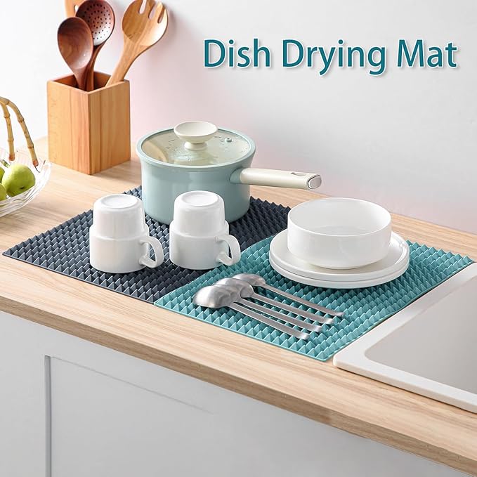 Colinda Silicone Dish and Cup Drying Mat - Extra Large Trivet for Hot Dishes, Large Size Hot Pots and Pads Coming Directly Out from the Stove or Oven,Drain Board,16" x 11.5",Teal