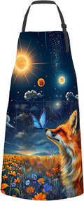Fox Butterfly Apron,Oxford Fabric Adjustable Kitchen Apron with 2 Pockets,Waterproof Cooking Aprons for Men Women Mom Wife Dad,Ideal Gifts for Coffee,Shop,Baking,BBQ,Housewarming,28x33in