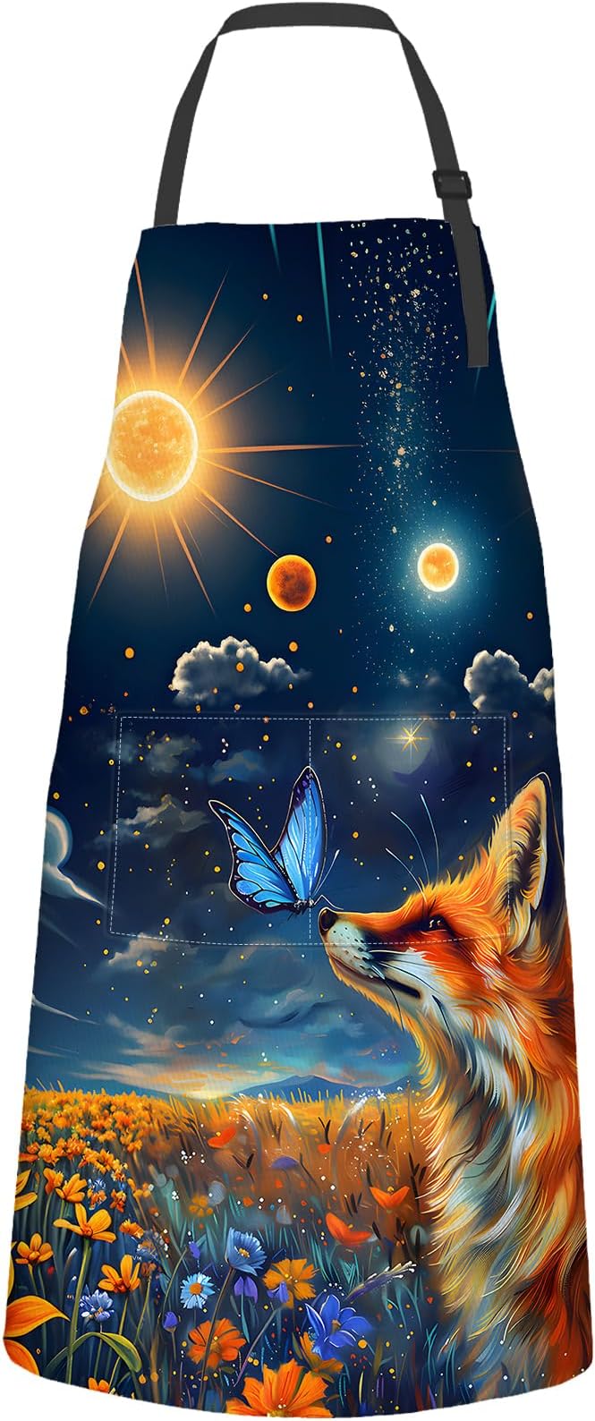 Fox Butterfly Apron,Oxford Fabric Adjustable Kitchen Apron with 2 Pockets,Waterproof Cooking Aprons for Men Women Mom Wife Dad,Ideal Gifts for Coffee,Shop,Baking,BBQ,Housewarming,28x33in