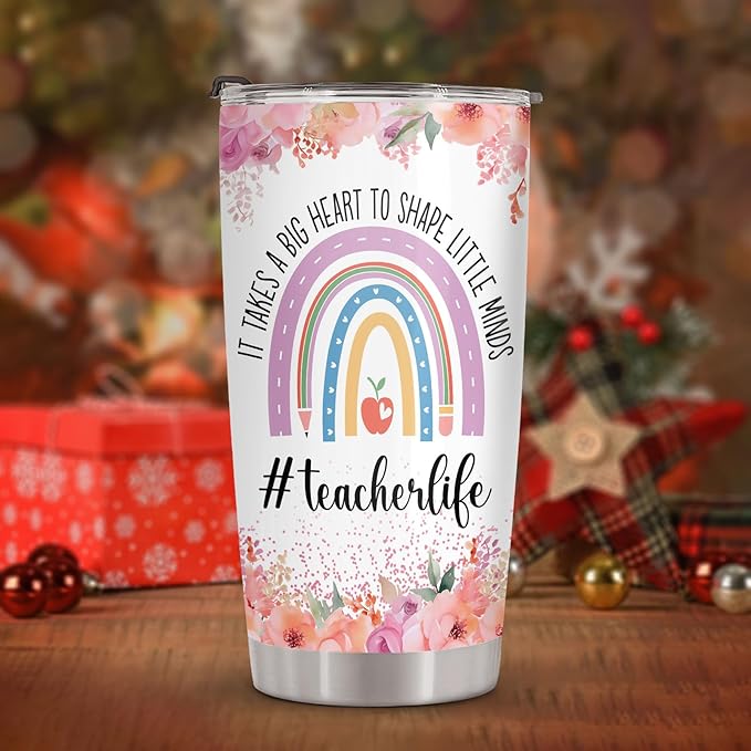 34HD Teacher Tumbler with Lid, 20oz Stainless Steel Coach Life Mug, It Takes Big Heart To Shape Little Minds Cup, Unique Gifts for Teacher Appreciation Birthday Christmas School