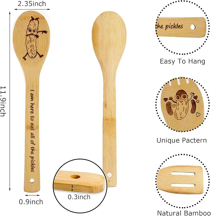 Cucumber Wooden Cooking Spoons Set of 5,Emotional Support Pickle Gifts,Cucumber Decor Gifts,Cooking Spoons Housewarming Wedding,Great Gift Women,Mom,Friends,Coworker,Home Decor and Encouragement