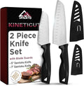 DFACKTO 2-Piece Santoku Knife Set – Stainless Steel Kitchen Cooking Knives w/Protective Covers, Dishwasher Safe, No Block, Sharp Chef Cutlery for Chopping, Cutting, Slicing Meat & Vegetables - Black
