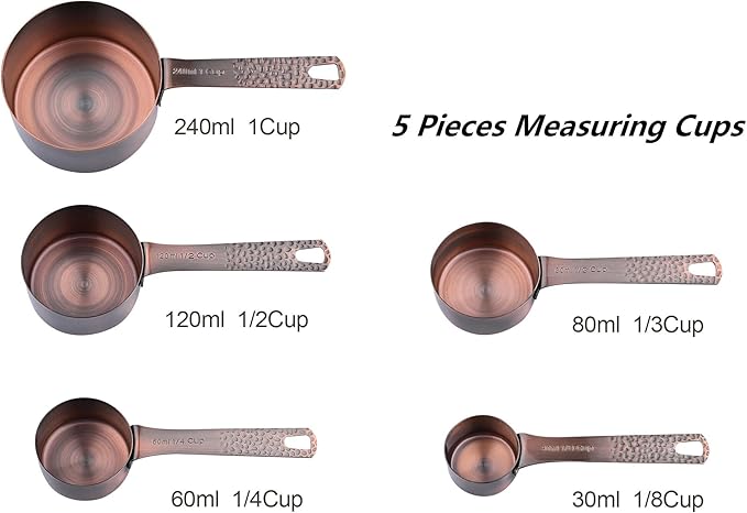 Smithcraft Measuring Cups and Spoons Set 12, Copper Measuring Cups and Spoons for Dry & Liquid, Stainless Steel 5 Measure Cup & 6 Measure Spoons w/Leveler for Kitchen&Baking