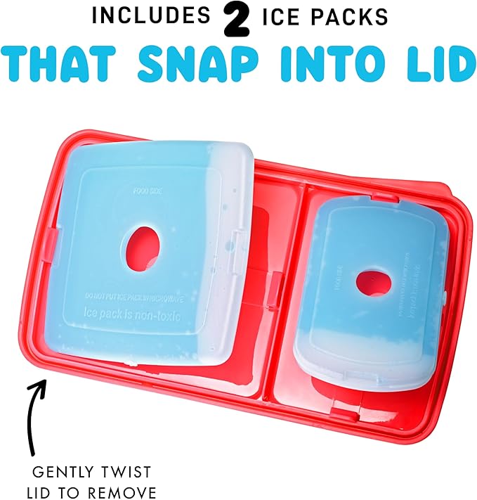 Fit & Fresh Collection Multi-Flex Bento Box with 2 Removeable Ice Packs, Adjustable Divided Meal Carrier Lunch Container, BPA-Free, 9.5" x 6" x 2.25", Red, Standard