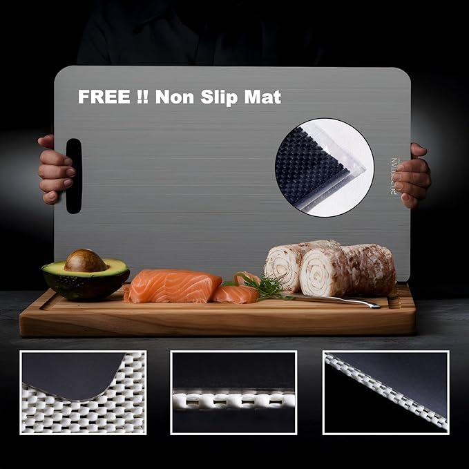 Pure Titan® Non-Porous Titanium Cutting Board – Superior Hygiene, Dishwasher Safe & Non-Slip | Ideal for Chefs, Raw Meat, and Camping | Premium Culinary Investment (S)