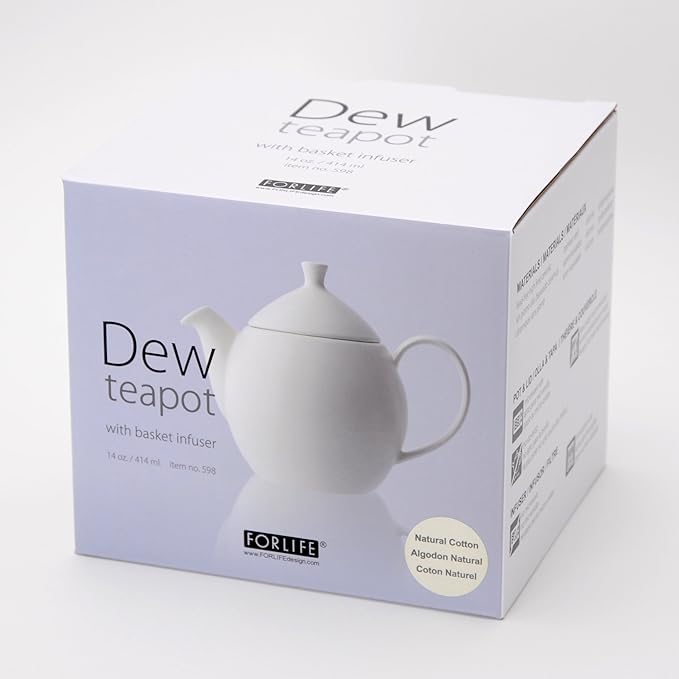 FORLIFE Dew Teapot with Basket Infuser, Lemon Grass, 14 oz/414ml