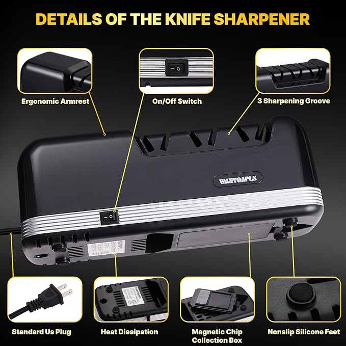 Electric Knife Sharpener - 3 Stage knife Sharpener for Kitchen Knives with professional grade safety, offering fast sharpening and polishing, Sharpener is perfect for home and kitchen use