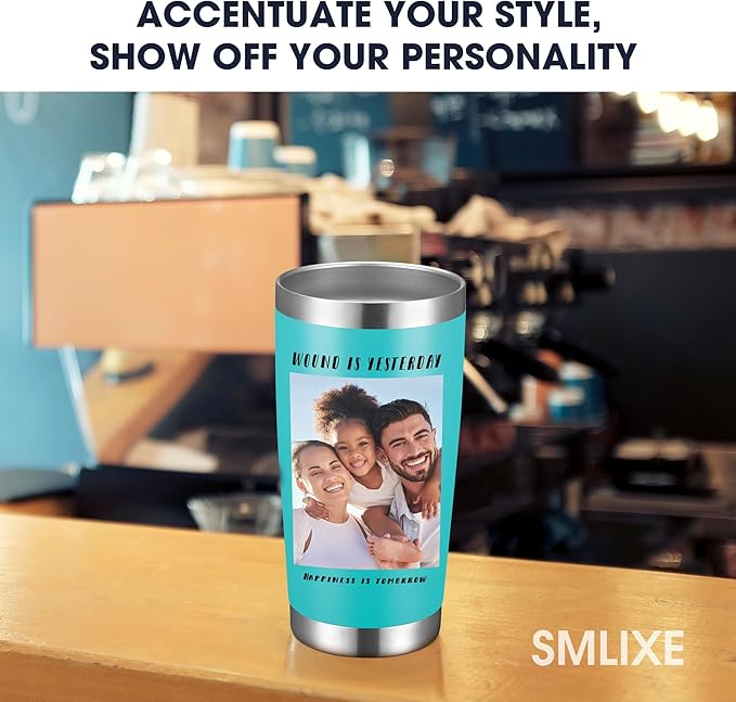 Personalized Coffee Tumbler Print in USA 20oz Stainless Steel Double Wall Insulated Coffee Cup With Text Photo Logo