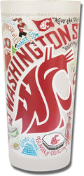 Catstudio Drinking Glass, Washington State University Glass Cup for Kitchen, 15oz Dishwasher Safe Tumbler for WSU Alumni