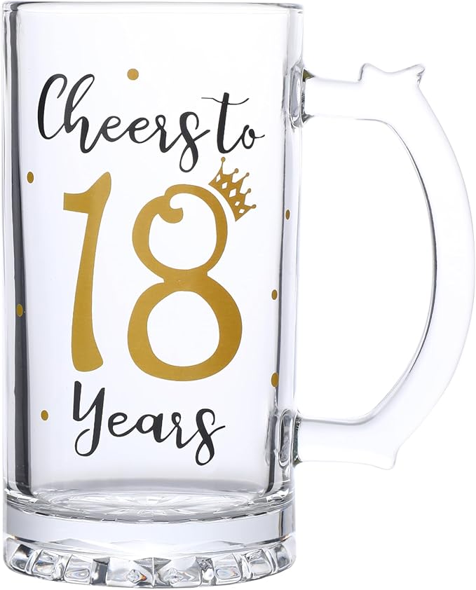 18th Birthday Gift，Men and Women Cheering 18th Birthday Beer Mugs，Cheers to the 18th Anniversary Beer Glass，18th Birthday Party Wedding Anniversary Decorative Gift, 18 Ounce (Cheers to 18 Years)
