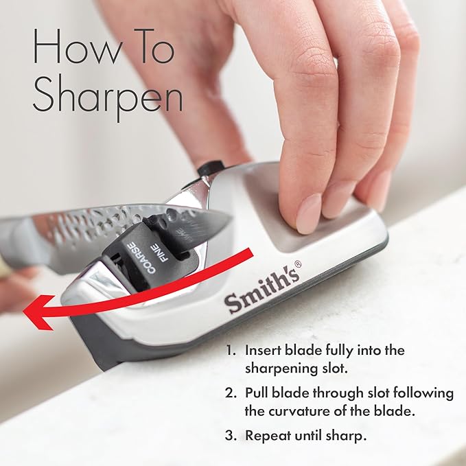 Smith's 51023 Adjustable Diamond Edge Grip Sharpener - Grey - Coarse & Fine Sharpeners - Compact - Stable Non-Slip Base – Pull Through Knife Sharpener