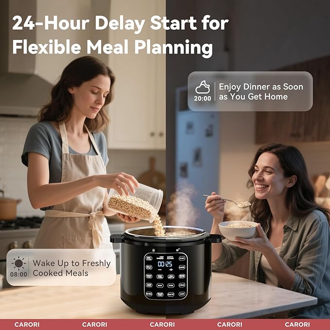 9-in-1 Electric Pressure Cooker 6 Qt, Dual Inner Pots, Stainless Steel Pot and Non-Stick Pot, 12 Preset Cooking Programs with IMD Touchscreen, Safe Vent, Slow Cook, Rice Cook, Steam, Black