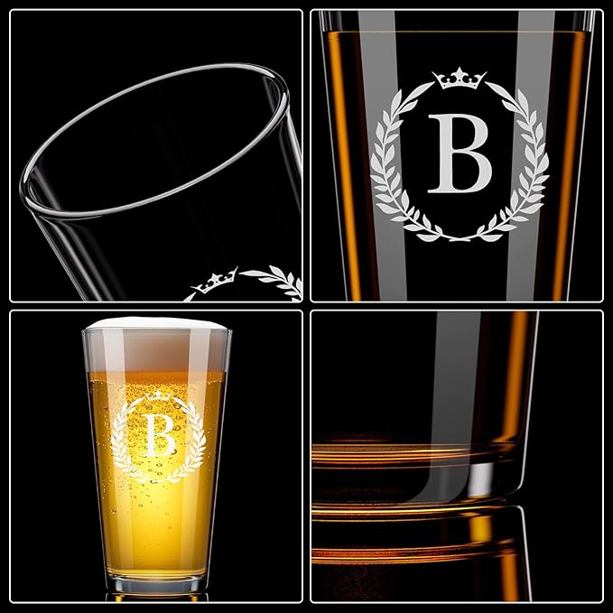 Personalized Beer Glasses Gifts for Men, 16 oz Pint Glasses Monogrammed A-Z Drinking Glass Cups Customized Gift, Unique Christmas Anniversary Birthday Gifts for Men Him Dad Brother Husband Grandpa (B)