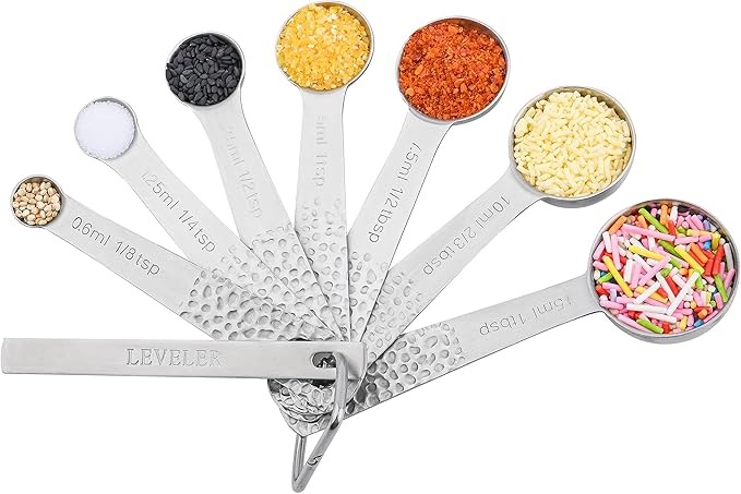 18/8 Stainless Steel Measuring Cups and Spoons Set 14 for Baking & Kitchen, Metric & US Metal 6 Measuring Cups and 7 Measuring Spoons with 1 Leveler