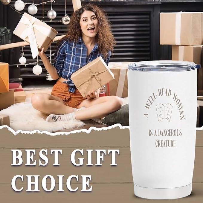 Book Lovers Gifts for Women - 20oz Stainless Steel Insulated Tumbler, Christmas Bookish Gifts, Reading Gift for Reader, Librarian, Nerd, Bookworm Cup Water Bottle, Book Themed Present
