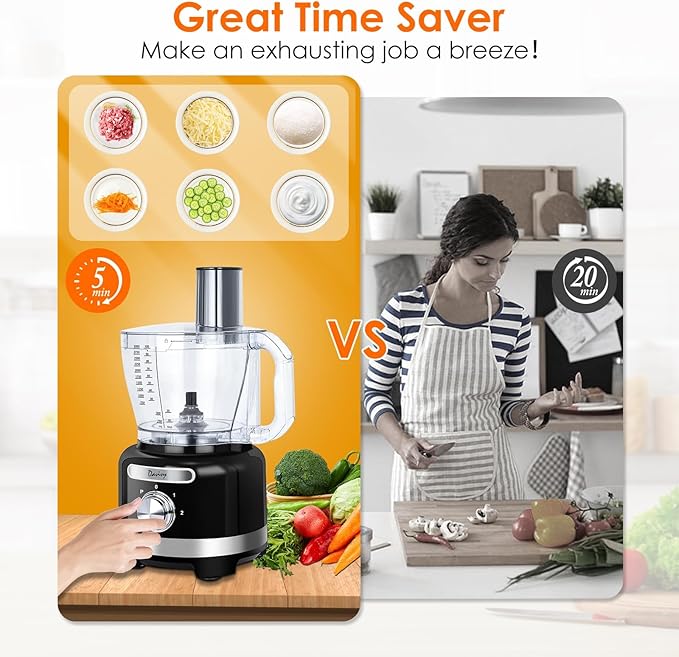 Davivy 16 Cup Food Processor & Blender Combo – 10-in-1 Multifunction 3.8L Processor with 6 Cup (50oz) Glass Blender, 2 Speeds + Pulse, Vegetable Chopper & Meat Grinder for Home Use, Black