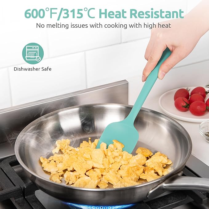 600ºF Heat Resistant Silicone Spoons: U-Taste Flexible Baking Spoon Spatula & Cooking Scoop Spoonula, Seamless Soft Kitchen Utensils for Serving, Scraping, Scooping in Non-Stick Cookware (Aqua Sky)