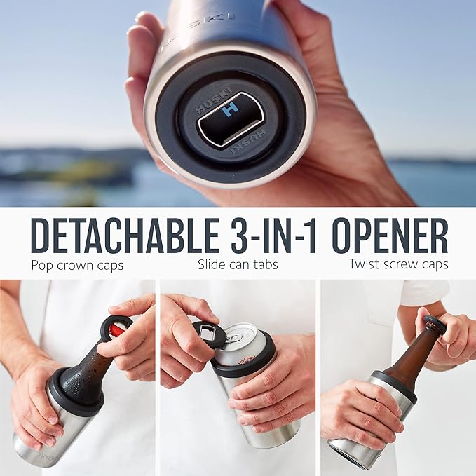 Huski Beer Cooler 2.0 | NEW | Premium Can and Bottle Holder | Triple Insulated Marine Grade Stainless Steel | Detachable 3-in-1 Opener | Works as a Tumbler | Best Gifts for Beer Lovers (Powder Pink)