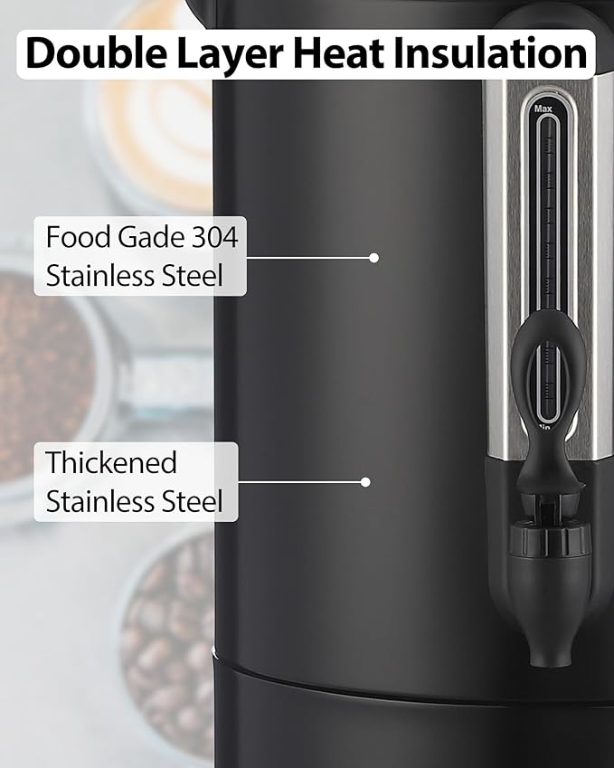 Commercial Coffee Urn,100 Cup 3.7Gal/14L Stainless Steel Coffee Maker - Large Capacity Hot Water Dispenser for Buffet, Catering, Wedding, Church, Event, Double Wall Insulated