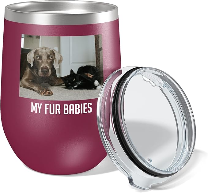 Personalized 12oz (17 Colors) Mother's Day Photo Printed Insulated Stainless Steel Powder Coated Stemless Wine Tumbler with Lid, Customized Gift Idea for Her, Custom Coach Gifts Team Mom Dad (Maroon)