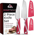 DFACKTO 2-PC Santoku Knife Set – Stainless Steel Kitchen Cooking Knives w/Protective Covers, Dishwasher Safe, No Block, Sharp Chef Cutlery for Chopping, Cutting, Slicing Meat & Vegetables - Magenta