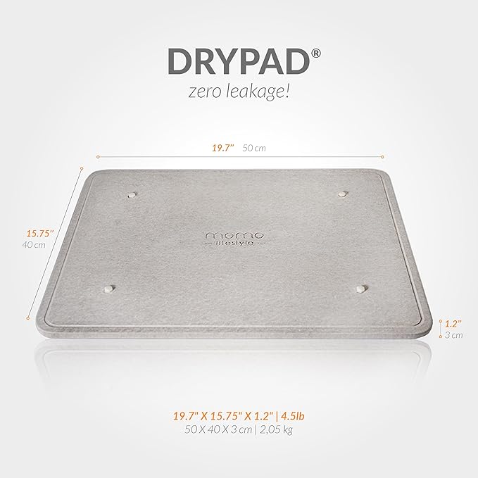 Momo Lifestyle DryPad® Large Stone Dish Drying Mat 19.7″ × 15.7″ Misty Gray — Ultra-Absorbent Diatomaceous-Earth Kitchen Counter & Dish-Rack Mat, Zero Rust, Premium Home Innovation