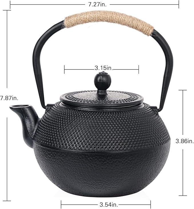 Sungmor Japanese Cast Iron Teapot - Traditional Tetsubin Tea Kettle with Stainless Steel Infuser, Heat Retaining Loose Leaf Teapot for Stove or Tea Ceremony, 42 oz/1200 ml, Black
