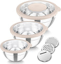 TeamFar Mixing Bowls, 3PCS Stainless Steel Serving Salad Bowls with Lids & 3 Graters, For Kitchen Mixing/Baking/Storing/Prepping, Visible & Airtight, Easy Clean - 4.5/3 / 1.5 QT, Khaki