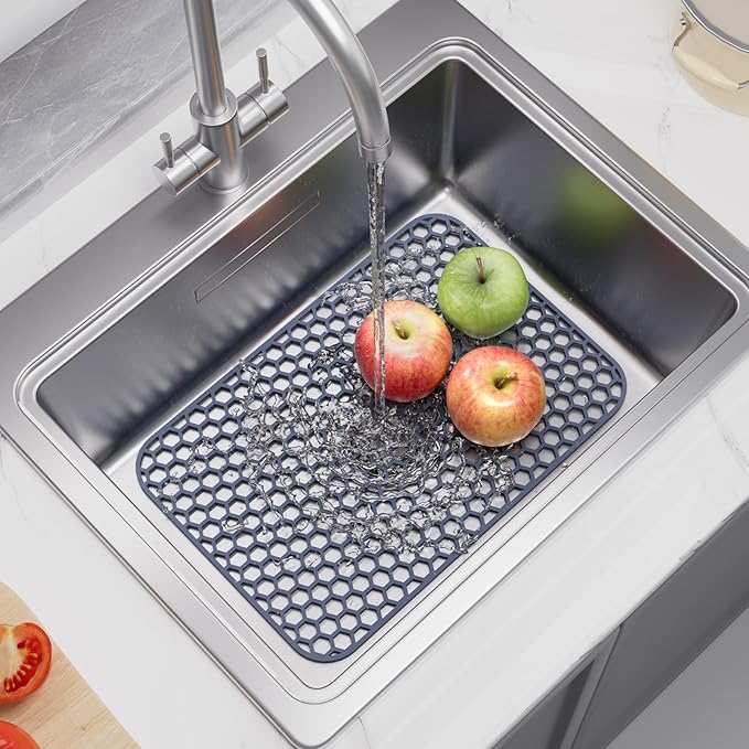 Silicone Sink Protector for Kitchen Sink - 16.65''x12.2'' Kitchen Sink Grid Accessory, Non-slip Heat Resistant Sink Grid Dry Mat for Bottom of Porcelain Stainless Steel, Dishwasher Safe