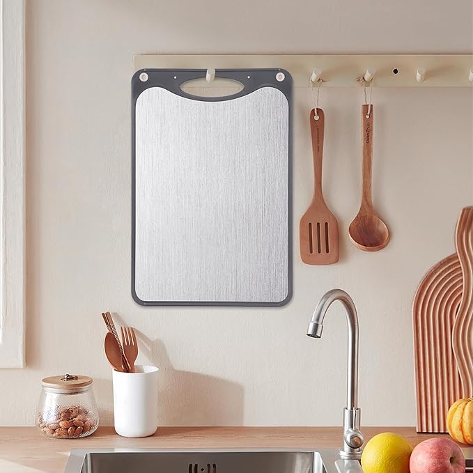 Titanium Cutting Boards For Kitchen, Double Sided Cutting Board, Food Grade Titanium And Wheat Straw PP Chopping Board, Easy To Clean, Large Size 15”×10” Dark Gray