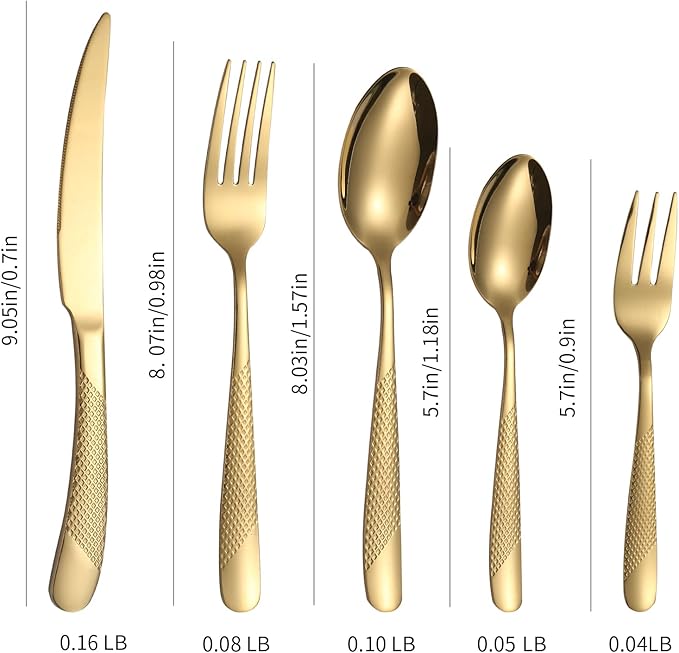 Hammered Silverware Set Gold Modern Stainless Steel Flatware for 4 Forks Knives and Spoons Party Dinning Utensils Elegant Creative Design Handle Festival Parties Everyday Use