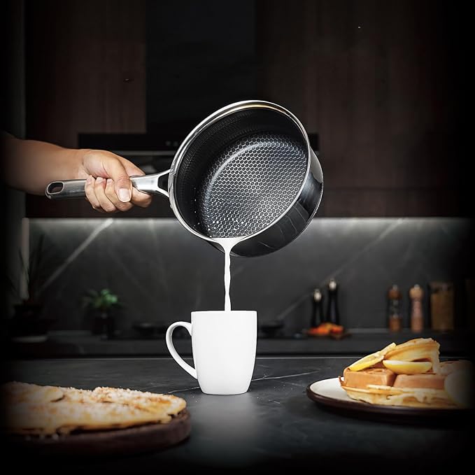 Hybrid Nonstick 1.5 QT Saucepan with Lid, Stainless Steel Honeycomb Pot,Compatible with All Cooktops,Dishwasher and Oven Safe