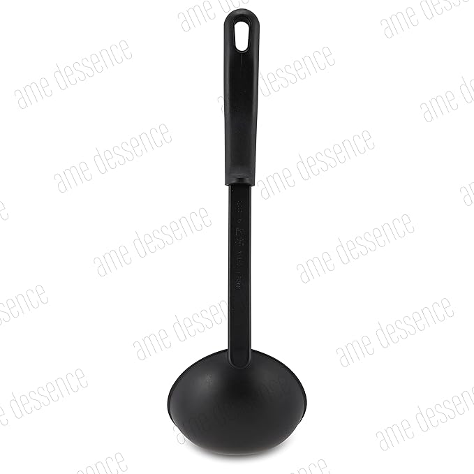 AME D'ESSENCE 4 oz Ladle 11 5/8 inch Black Nylon 410ºF Heat Resistant Soup Ladle with Ergonomic Handle Perfect for Stirring and Serving Soup Kitchen Gadgets for Serving