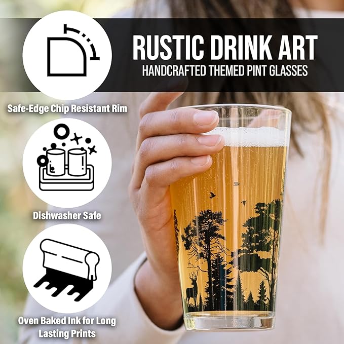 Black Lantern Double Exposure Mountain Bike Pint Glasses – Set of 2 16oz Beer Glasses for MTB Riders & Outdoor Adventure Lovers