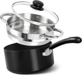 MICHELANGELO Nonstick 3 Quart Saucepan with Lid, Ceramic Small Sacuce pan with Steamer, Easy to Clean, Non-Toxic Saucepan, 3QT with Steamer, Black
