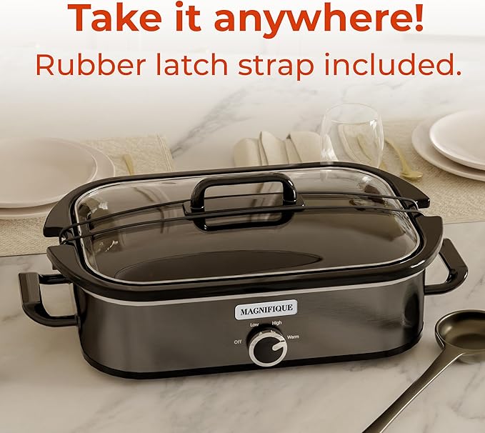 [NEW] MAGNIFIQUE 4-Quart Slow Cooker with Casserole Manual Warm Setting - Perfect Kitchen Small Appliance for Family Dinners, Dishwasher Safe Crock, Stainless Stee