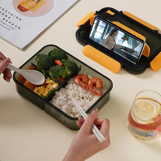 Bento Box Adult Lunch Box, Lunchable Containers with 3 Compartments, Meal Prep Food Container for Women, Lunch Box with Utensils, Snack/Salad/Sandwich Box, Microwave/Dishwasher Safe/BPA Free(Blue)