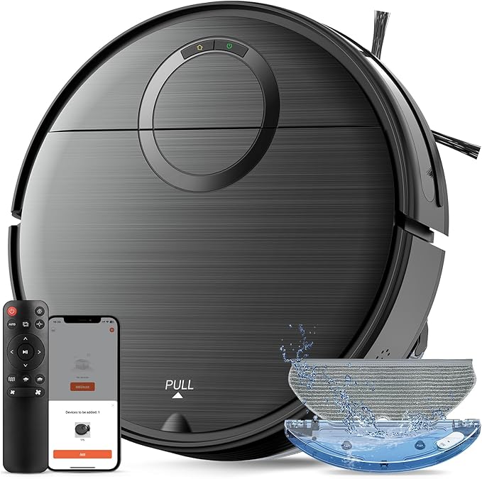 Robot Vacuum and Mop Combo, 2 in 1 Mopping Robotic Vacuum Cleaner with Schedule, Wi-Fi/App/Remote, Strong Suction, Self-Charging, Slim, Ideal for Hard Floor, Pet Hair, Low-Pile Carpet