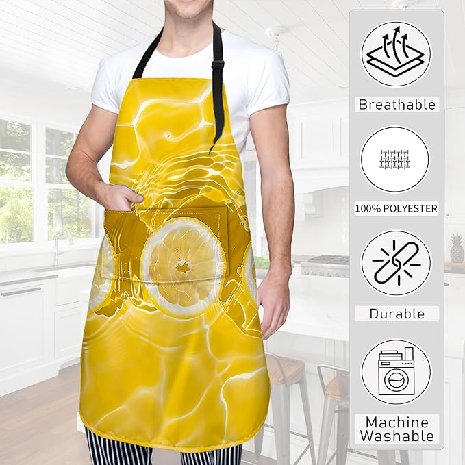 Lemon Apron,Oxford Fabric Adjustable Kitchen Apron with 2 Pockets,Waterproof Cooking Aprons for Men Women Mom Wife Dad,Ideal Gifts for Coffee House,Shop,Baking,BBQ,Housewarming,28x33in