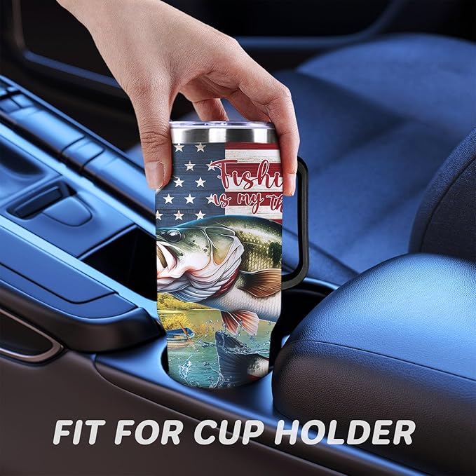 Fishing Gifts For Men 40oz Fishing Travel Tumbler for Fishings Lover Fathers Day Fishings Gift For Dad Grandpa Husband as Christmas Birthday Presents Lover Cup With Handle