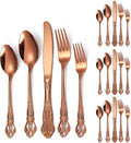 Royal Flatware Set for 4 Copper/Rose Gold Silverware Stainless Steel Cutlery 20 Piece With Vintage Relief Deisgn Kitchen Utensils Retro Forks Spoons Knives Parties Daily Use