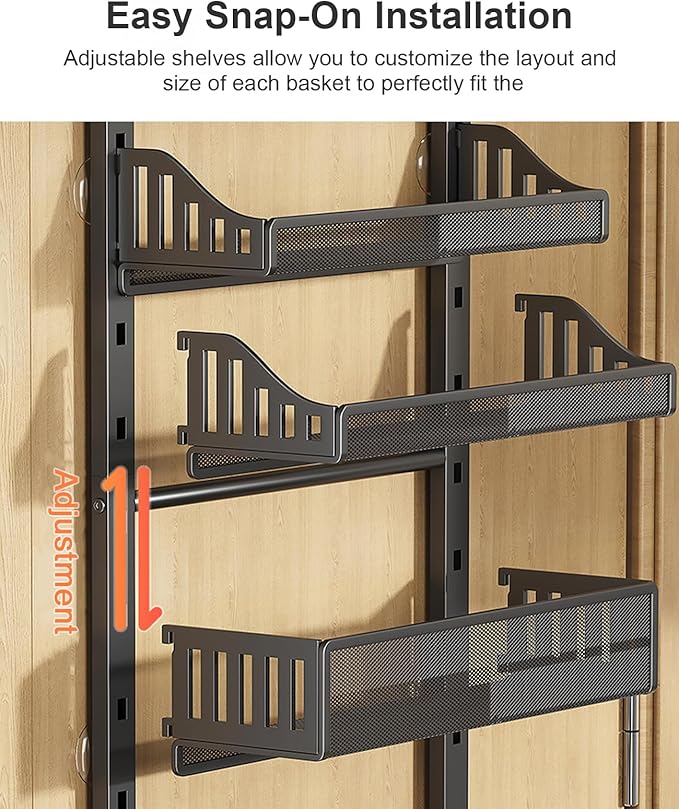 Aupekro 10-Tier Over the Door Pantry Organizer Rack, Pantry Door Organizer Shelves, Adjustable Hanging Spice Rack Seasoning Shelves, Large Capacity Door Storage Shelf for Kitchen, Bathroom (Black)