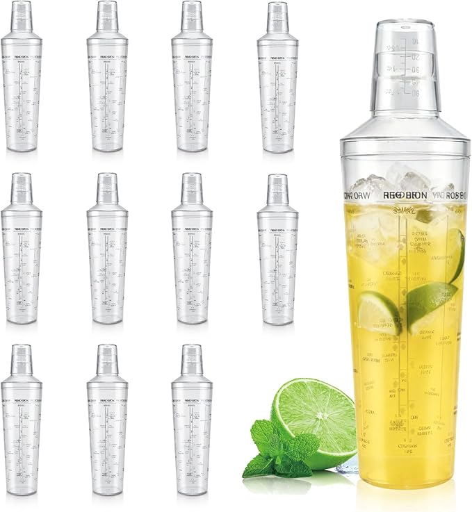 Plastic Boston Cocktail Shaker Set, 12 pack 24oz Shatterproof Bartender Kit with Built-in Strainer Lids, Travel Bar Tools for Beginners, Mixing Martinis, Margaritas (700ML-B, 12 pack)
