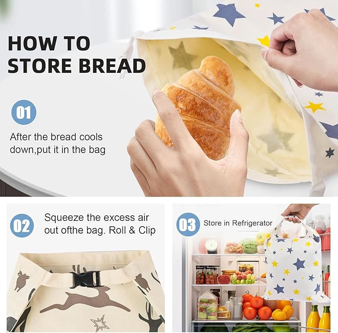2 Pack Beeswax Bread Bags for Homemade Sourdough Bread - XL Reusable Cotton Food Storage Bags- Eco Friendly Keep Fresh